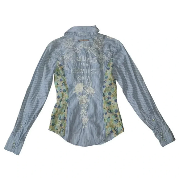 NWT 3J Johnny Was Button Up Top Small Blue Embroidered Paisley Pattern - Picture 4 of 10